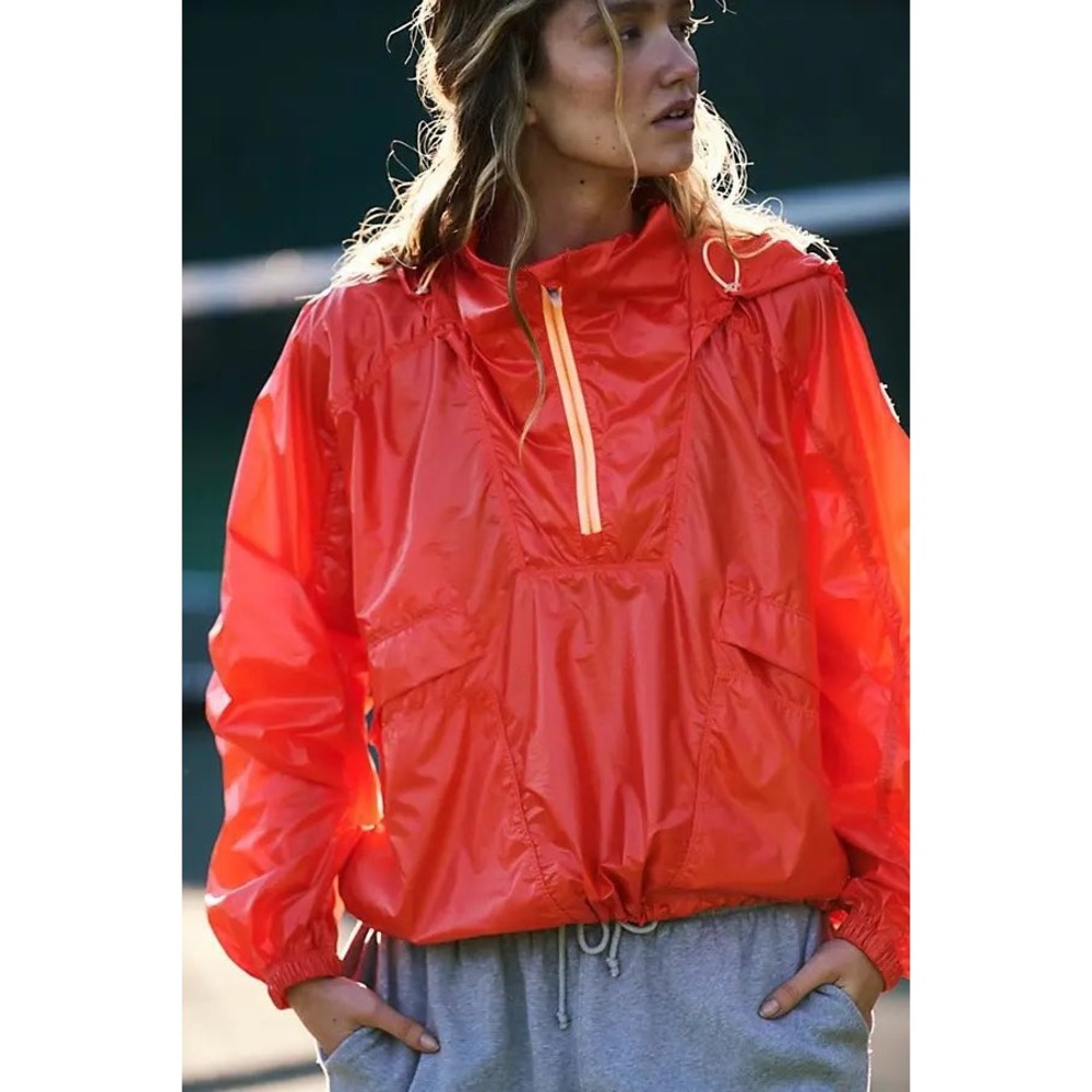 FP Movement Pack It Up Jacket Orange Hooded Half Zip Windbreaker XL FLAWED